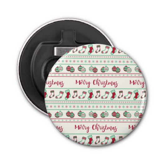 Ugly KerstSweater Pattern Holiday Button Flesopener (Voorkant)