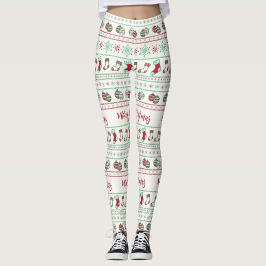 Ugly KerstSweater Pattern Holiday Leggings (Voorkant)