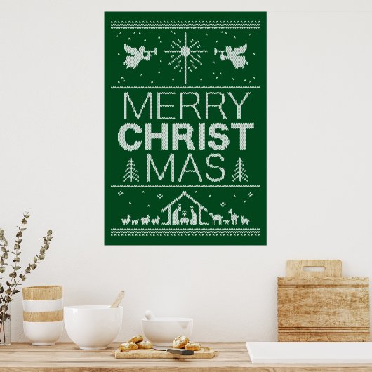 Ugly Merry Green Sweater Religieus Fun Poster (Keuken)