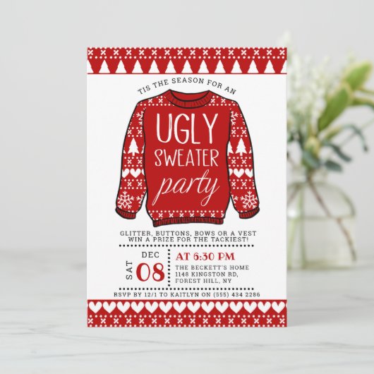 Ugly Red KerstSweater Holiday Party Kaart (Staand voorkant)