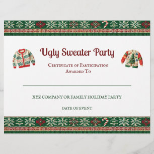 Ugly Sweater Award Party Certificaat