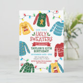 Ugly Sweater Birthday Invitation Kaart (Staand voorkant)