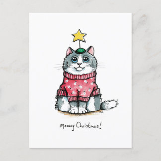Ugly Sweater Cat - Meowy Kerstmis Briefkaart