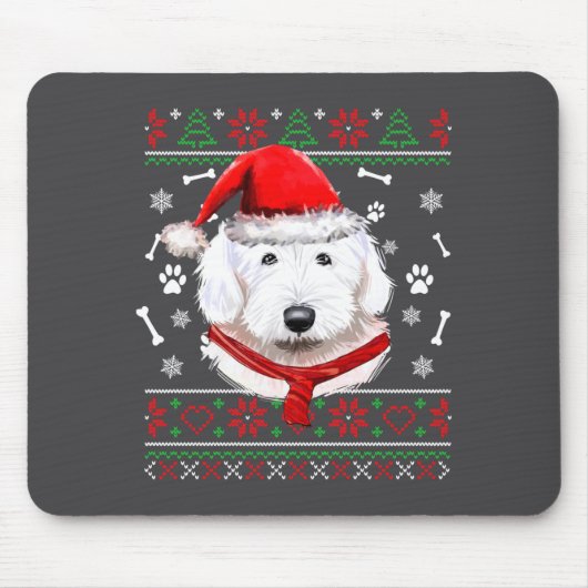 Ugly Sweater Christmas Bobtail Dog Santa Hat Pajam Muismat (Voorkant)