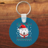 Ugly Sweater Christmas Bobtail Dog Santa Hat Pajam Sleutelhanger (Voorkant)