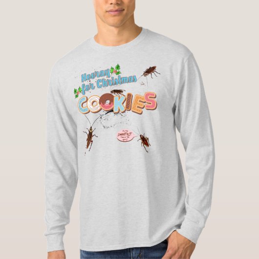 Ugly sweater Christmas cockroach eating cookies T-shirt (Voorkant)