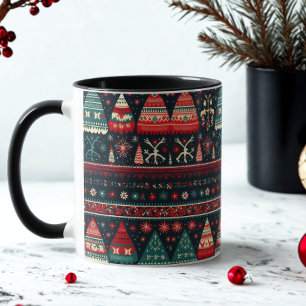Ugly Sweater Christmas Mok Nordic Pattern op zwart