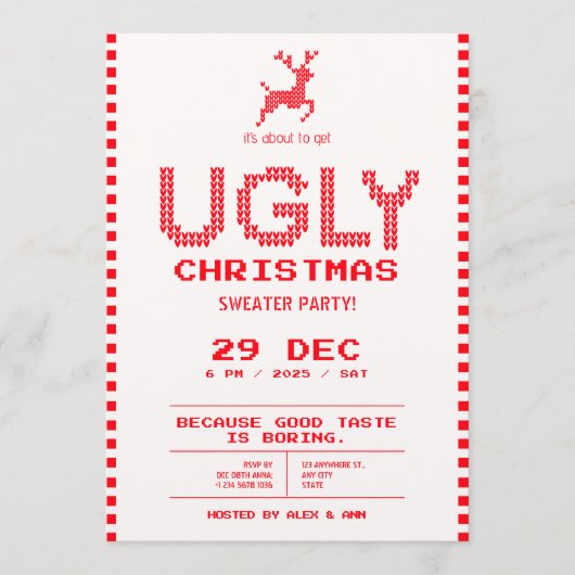 Ugly Sweater Christmas Party | Funny Pixel Knit  Kaart (Voorkant)