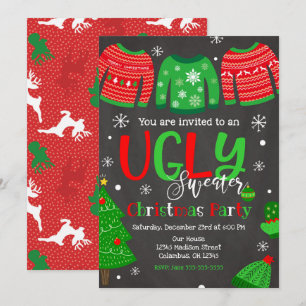 Ugly Sweater Christmas Party Invitation schoolbord Kaart