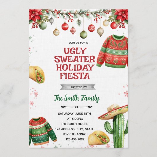 Ugly Sweater Fiesta Christmas party Invitation Kaart (Voorkant)