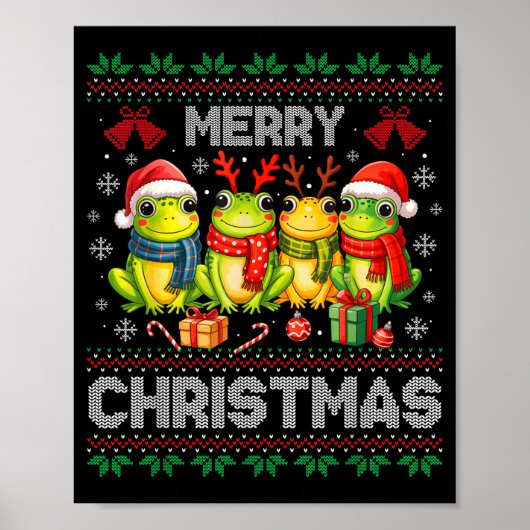 Ugly Sweater Frogs Santa Hat Reindeer Xmas Frog Lo Poster (Voorkant)