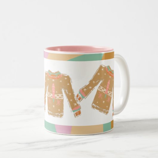 Ugly Sweater Groovy Kerstroze Earthy Tweekleurige Koffiemok (Voorkant rechts)