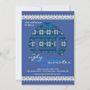 Ugly Sweater Holiday Party Invitation in Blue Kaart