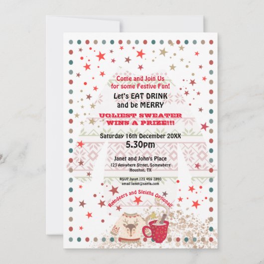Ugly Sweater Hot Chocolate Christmas Party Kaart (Achterkant)