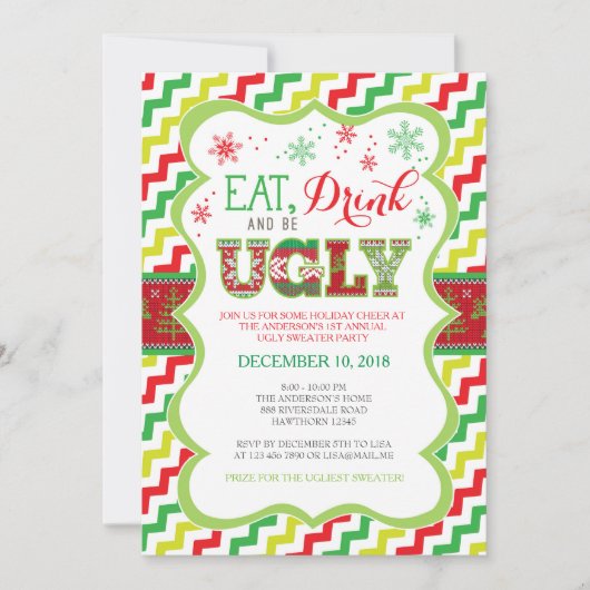 Ugly Sweater Invitation Kaart (Voorkant)