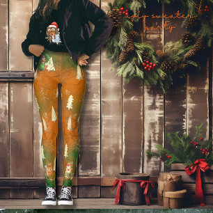 Ugly Sweater Kerstfeest Sinaasappel Groen Leggings