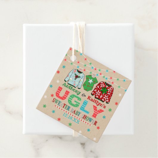 Ugly Sweater Kerstmis Baby shower Bedankjes Labels (In situ)