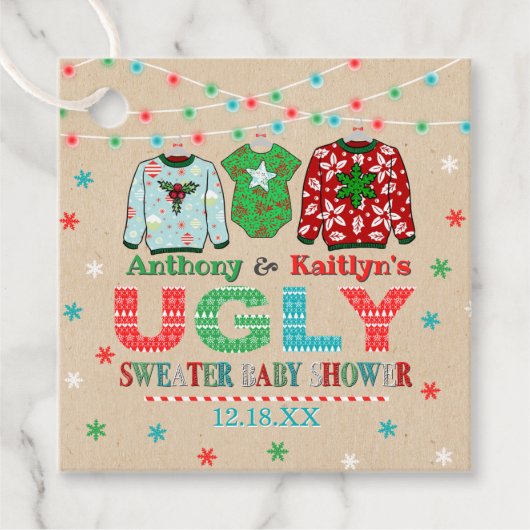 Ugly Sweater Kerstmis Baby shower Bedankjes Labels (Voorkant)