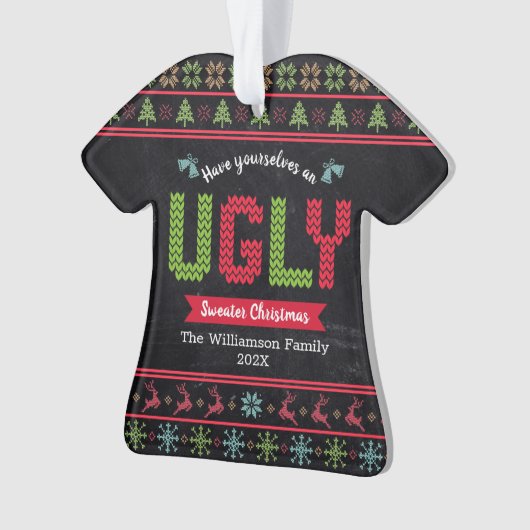 Ugly Sweater Kerstmis Scandinadic Knit Name Chalkb Ornament (voorkant)