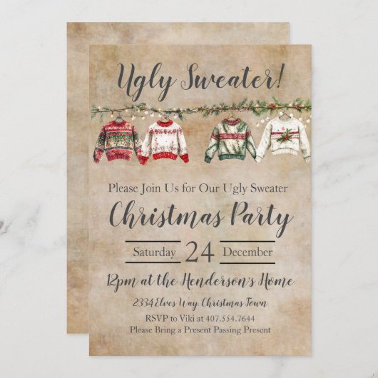Ugly Sweater Kerstparty Kaart (Voorkant / Achterkant)