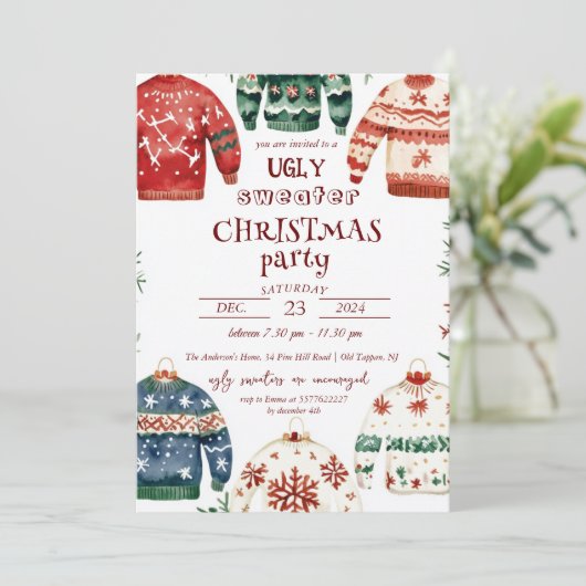 Ugly Sweater Kerstparty Kaart (Staand voorkant)