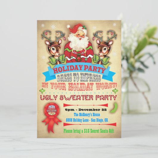 Ugly Sweater Kerstparty Poster nodigt uit Kaart (Staand voorkant)