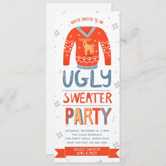 Ugly Sweater Kerstparty Uitnodiging (Voorkant / Achterkant)