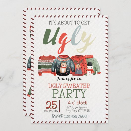 Ugly Sweater Kerstparty Uitnodiging (Voorkant / Achterkant)