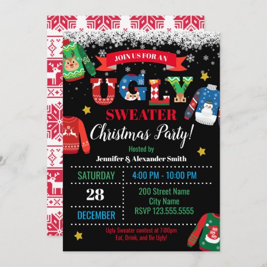 Ugly Sweater Kerstparty Uitnodiging (Voorkant / Achterkant)