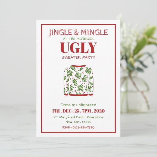 Ugly Sweater Kerstparty Uitnodiging (Staand voorkant)