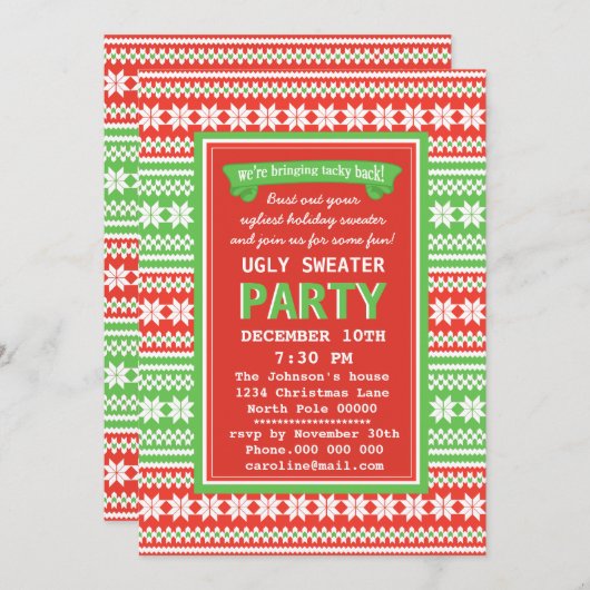 Ugly Sweater Kerstparty Uitnodiging (Voorkant / Achterkant)