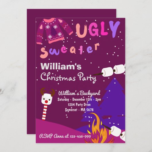Ugly Sweater Kerstparty Uitnodiging (Voorkant / Achterkant)