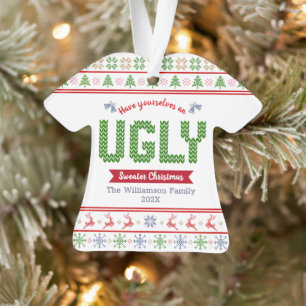 Ugly Sweater kersttacky Nordic Red Green Knit Ornament
