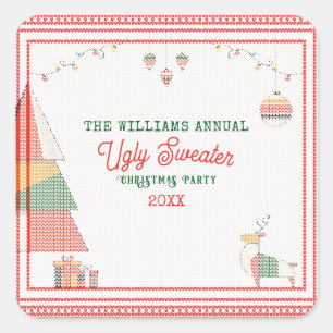 Ugly Sweater Lelijkste Wedstrijd Kerstvakantie Vierkante Sticker