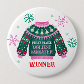 Ugly Sweater Party 1e plaats Winnaar wedstrijd Ronde Button 4,0 Cm (Voorkant)