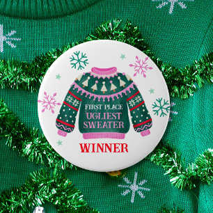 Ugly Sweater Party 1e plaats Winnaar wedstrijd Ronde Button 4,0 Cm