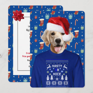 Ugly Sweater Party Golden Retriever Invitation Kaart