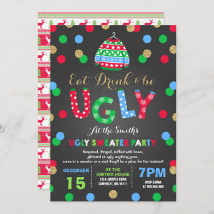 Ugly Sweater Party Invitation Eat Drink & Be Ugly Kaart