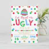 Ugly Sweater Party Invitation Eet Drink & Wees lel Kaart (Staand voorkant)
