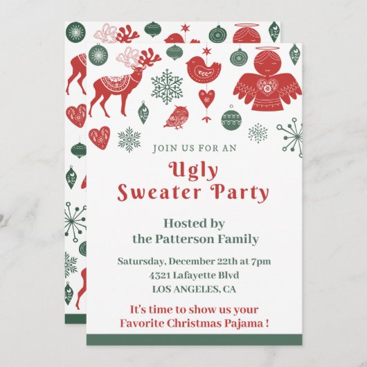 Ugly Sweater Party Invitation fun élégant Nordic (Devant / Derrière)
