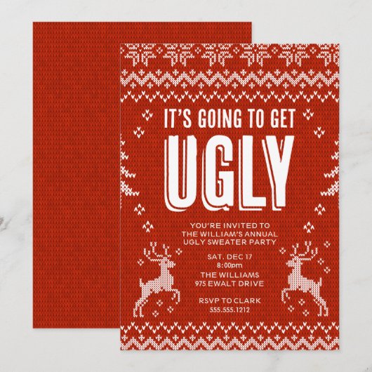 Ugly Sweater Party Invitation Kaart (Voorkant / Achterkant)