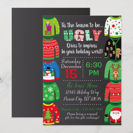 Ugly Sweater Party Invitation - Kerstfeest Kaart (Voorkant / Achterkant)