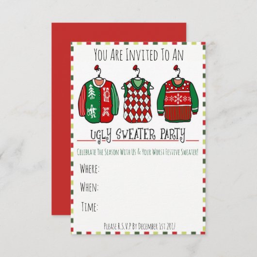 Ugly Sweater Party Invite Kaart (Voorkant / Achterkant)