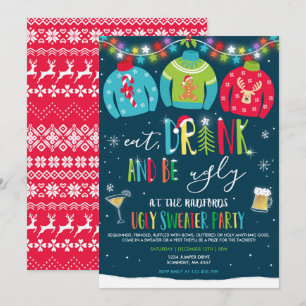 Ugly Sweater Party Nodig uit om Drink te eten en l Kaart