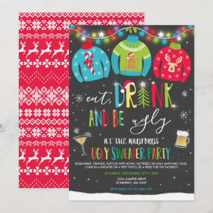 Ugly Sweater Party Nodig uit om Drink te eten en l Kaart