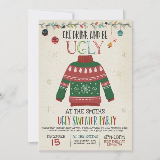 Ugly Sweater Party nodigt Drink uit en wees lomp Kaart (Voorkant)