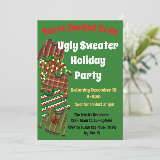 Ugly Sweater Party Uitnodiging met wedstrijd (Staand voorkant)