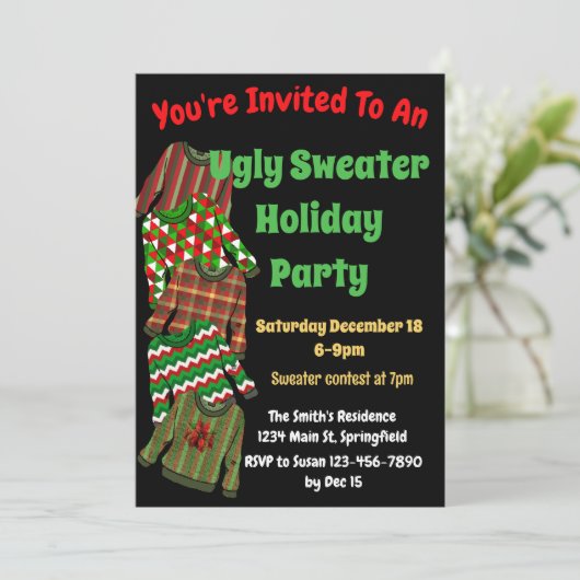 Ugly Sweater Party Uitnodiging met wedstrijd (Staand voorkant)