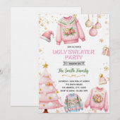 Ugly sweater pink theme invitation (Devant / Derrière)