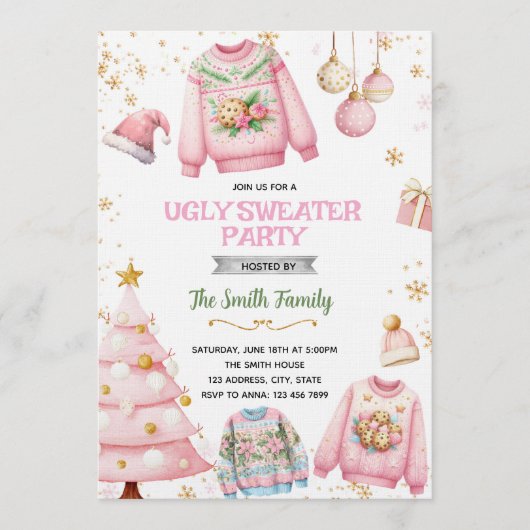 Ugly sweater pink theme invitation (Devant)